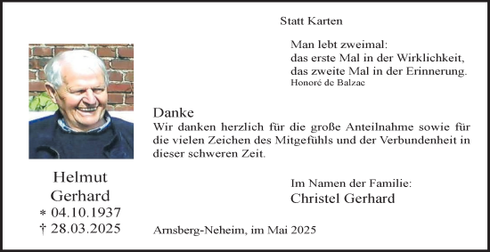 Traueranzeige von Helmut Gerhard von Tageszeitung