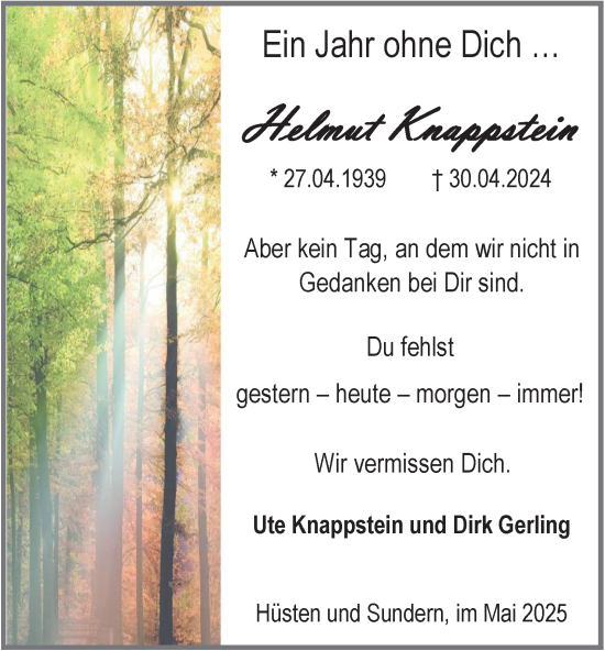 Traueranzeige von Helmut Knappstein von Tageszeitung