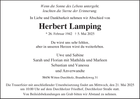 Traueranzeige von Herbert Lamping von Tageszeitung