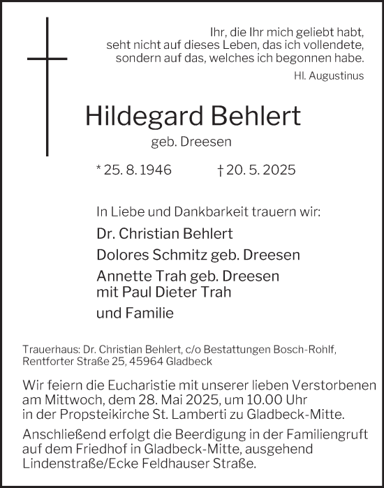 Traueranzeige von Hildegard Behlert von Tageszeitung