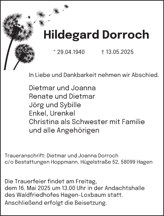 Traueranzeige von Hildegard Dorroch von Tageszeitung