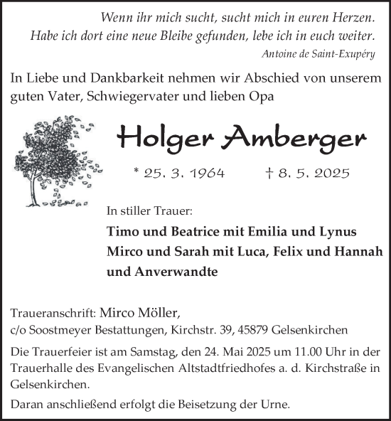 Traueranzeige von Holger Amberger von Tageszeitung