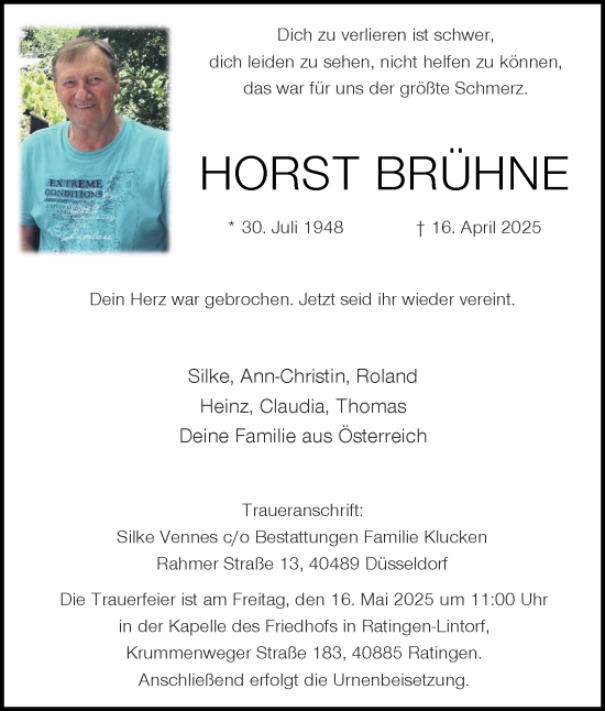 Traueranzeige von Horst Brühne von Tageszeitung