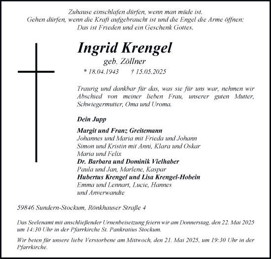 Traueranzeige von Ingrid Krengel von Tageszeitung