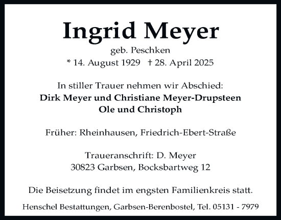 Traueranzeige von Ingrid Meyer von Tageszeitung