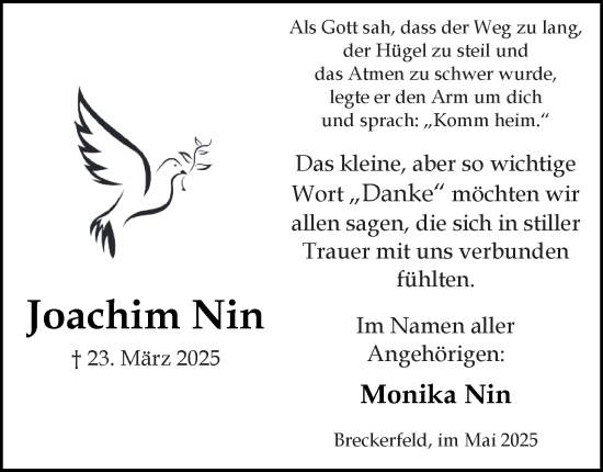 Traueranzeige von Joachim Nin von Tageszeitung