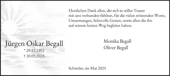 Traueranzeige von Jürgen Oskar Begall von Tageszeitung
