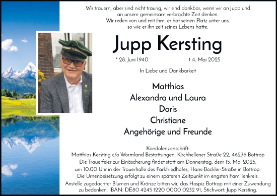 Traueranzeige von Jupp Kersting von Tageszeitung