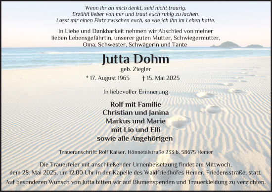 Traueranzeige von Jutta Dohm von Tageszeitung