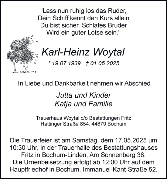 Traueranzeige von Karl-Heinz Woytal von Tageszeitung