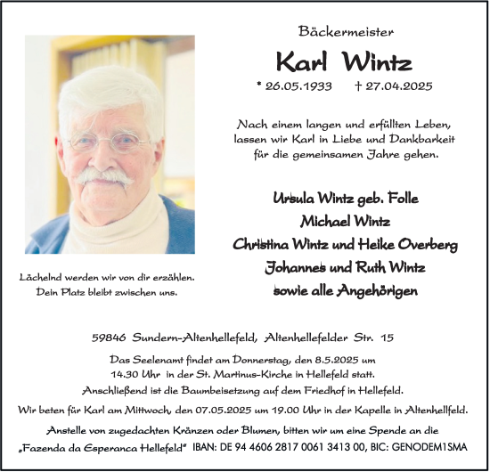 Traueranzeige von Karl Wintz von Tageszeitung