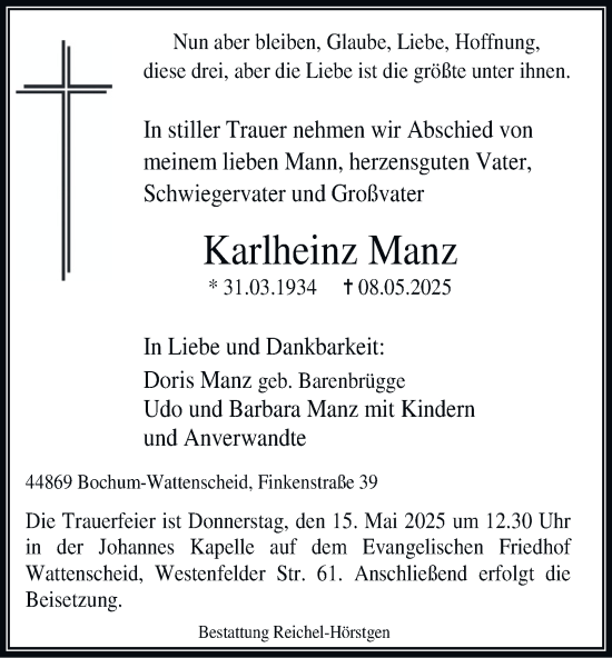 Traueranzeige von Karlheinz Manz von Tageszeitung