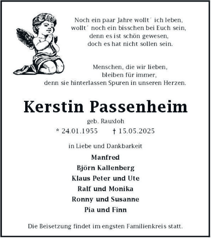  Traueranzeige für Kerstin Passenheim vom 24.05.2025 aus Tageszeitung