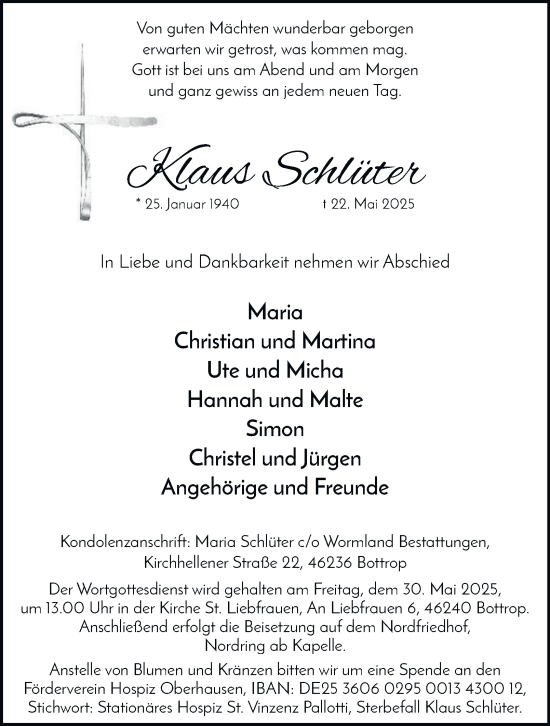 Traueranzeige von Klaus Schlüter von Tageszeitung