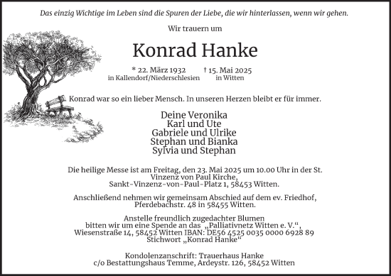 Traueranzeige von Konrad Hanke von Tageszeitung