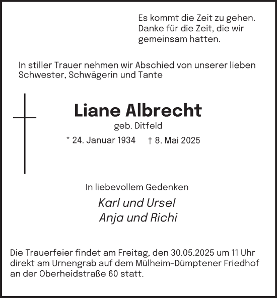 Traueranzeige von Liane Albrecht von Tageszeitung