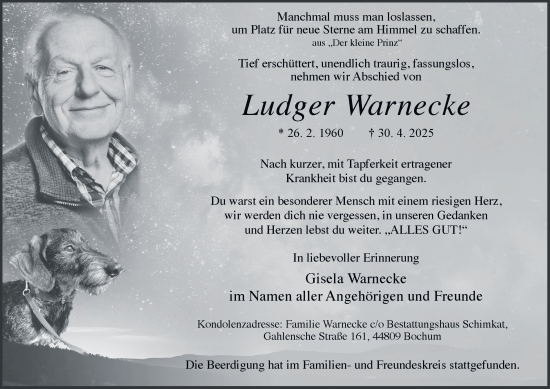 Traueranzeige von Ludger Warnecke von Tageszeitung
