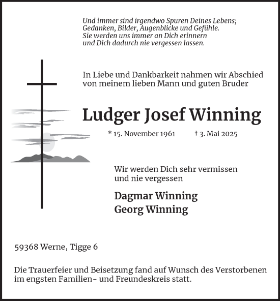 Traueranzeige von Ludger Josef Winning von Tageszeitung