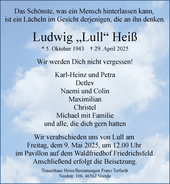 Traueranzeige von Ludwig Heiß von Tageszeitung