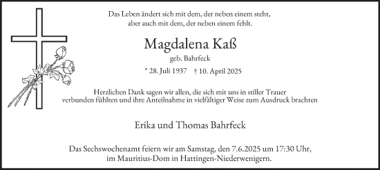 Traueranzeige von Magdalena Kaß von Tageszeitung