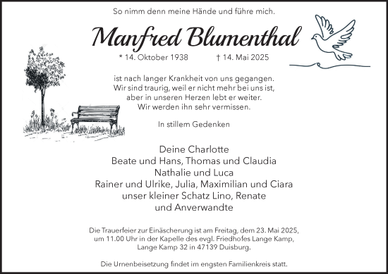 Traueranzeige von Manfred Blumenthal von Tageszeitung