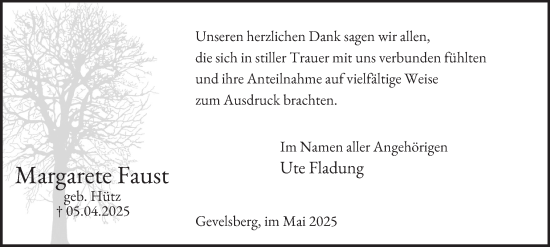 Traueranzeige von Margarete Faust von Tageszeitung