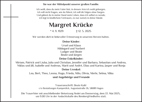 Traueranzeige von Margret Krücke von Tageszeitung