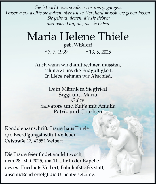 Traueranzeige von Maria Helene Thiele von Tageszeitung