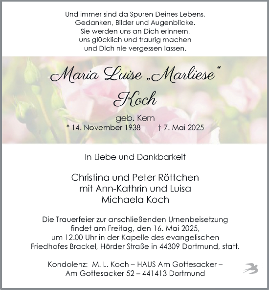 Traueranzeige von Maria Luise Koch von Tageszeitung