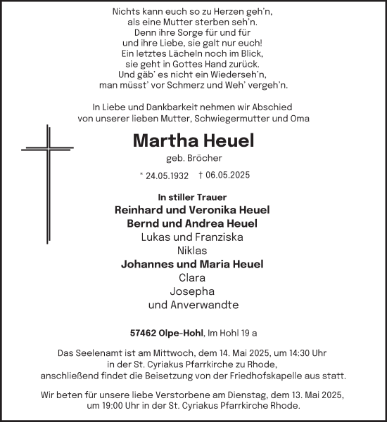 Traueranzeige von Martha Heuel von Tageszeitung