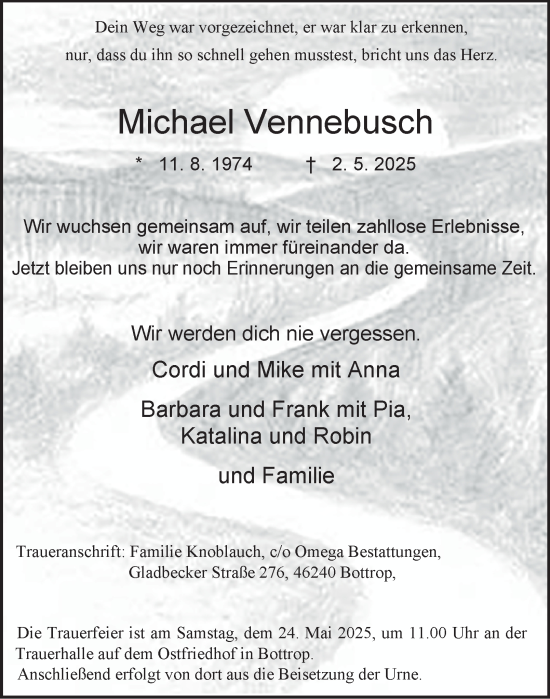 Traueranzeige von Michael Vennebusch von Tageszeitung