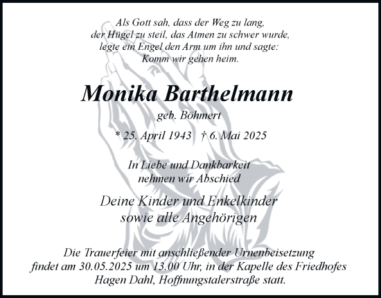 Traueranzeige von Monika Barthelmann von Tageszeitung