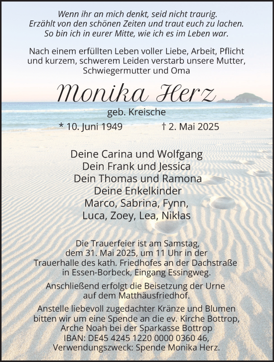 Traueranzeige von Monika Herz von Tageszeitung