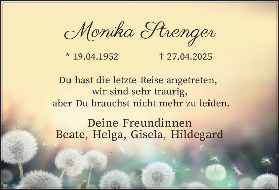 Traueranzeige von Monika Strenger von Tageszeitung