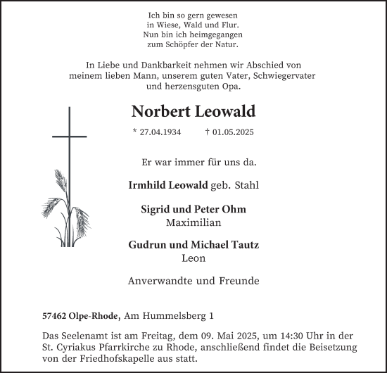 Traueranzeige von Norbert Leowald von Tageszeitung