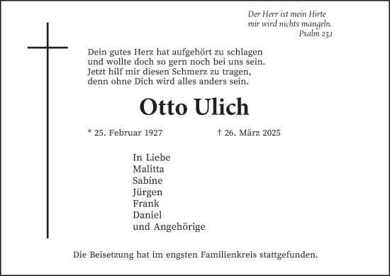 Traueranzeige von Otto Ulich von Tageszeitung