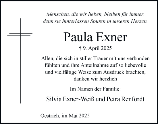 Traueranzeige von Paula Exner von Tageszeitung