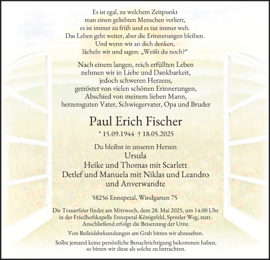 Traueranzeige von Paul Erich Fischer von Tageszeitung
