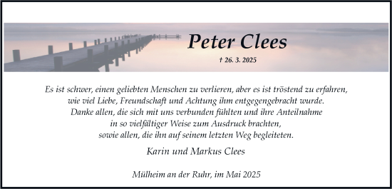 Traueranzeige von Peter Clees von Tageszeitung
