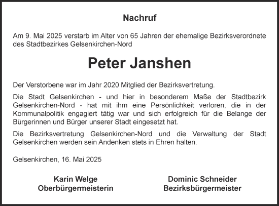 Traueranzeige von Peter Janshen von Tageszeitung