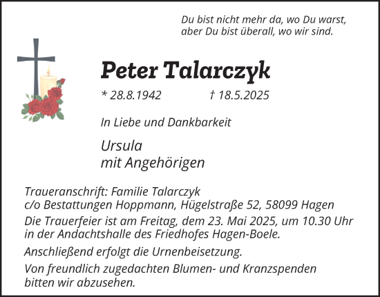 Traueranzeige von Peter Talarczyk von Tageszeitung