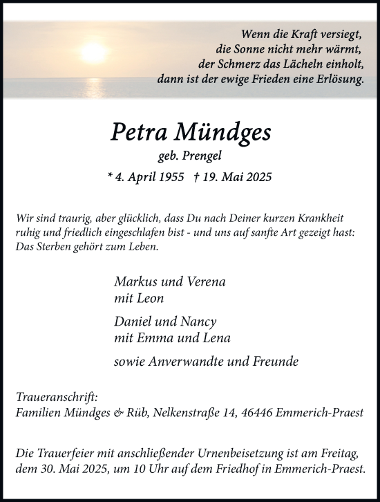 Traueranzeige von Petra Mündges von Tageszeitung