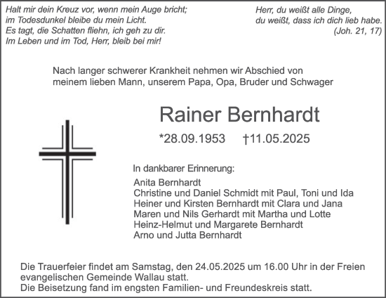 Traueranzeige von Rainer Bernhardt von Tageszeitung