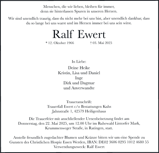 Traueranzeige von Ralf Ewert von Tageszeitung