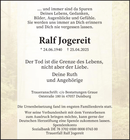 Traueranzeige von Ralf Jogereit von Tageszeitung