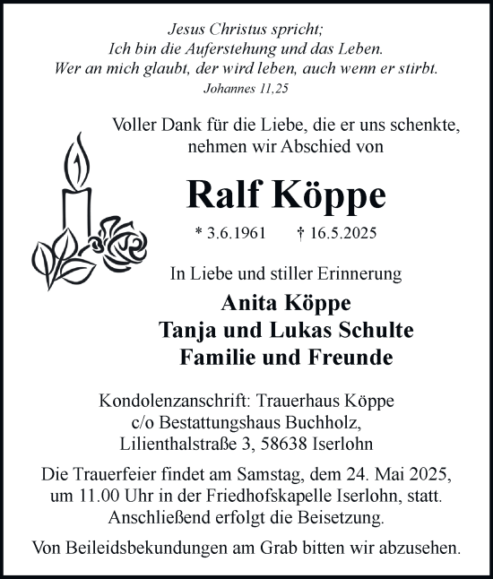 Traueranzeige von Ralf Köppe von Tageszeitung