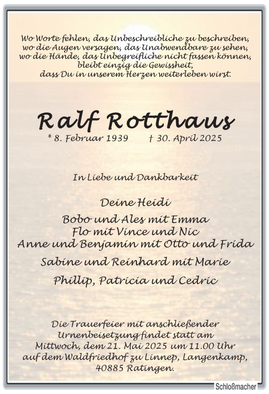 Traueranzeige von Ralf Rotthaus von Tageszeitung