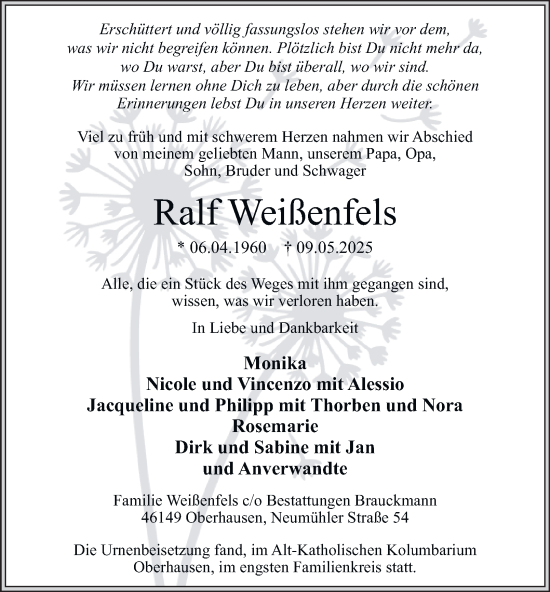 Traueranzeige von Ralf Weißenfels von Tageszeitung