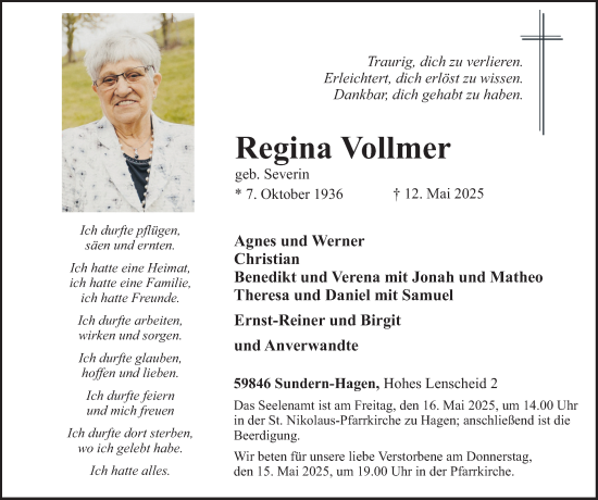 Traueranzeige von Regina Vollmer von Tageszeitung