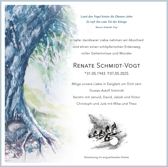 Traueranzeige von Renate Schmidt-Vogt von Tageszeitung